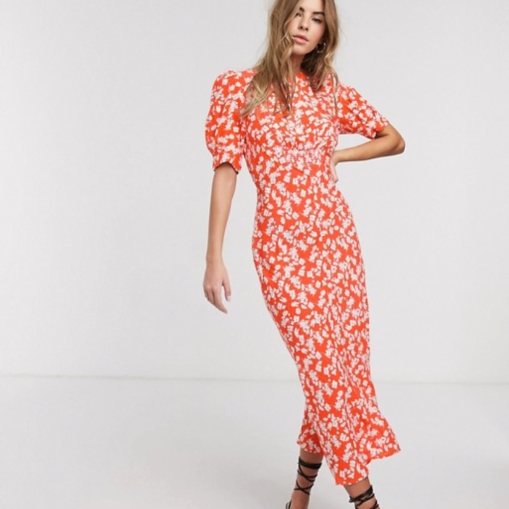 NWT ASOS midi tea dress in coral floral print